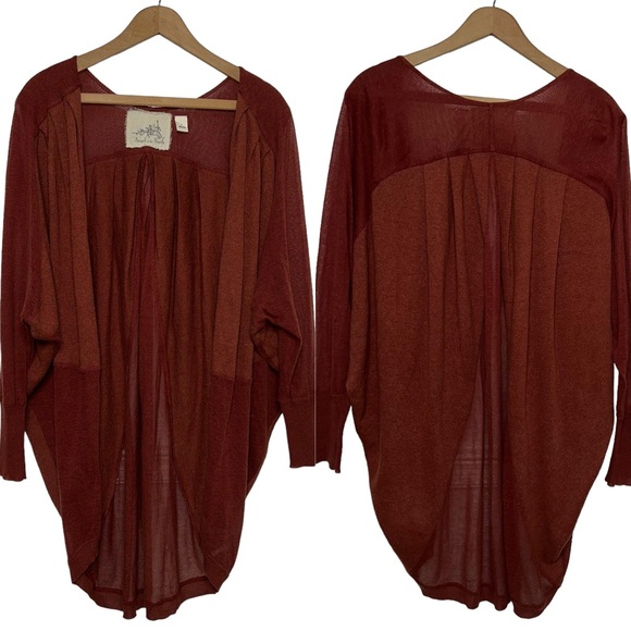 Anthropologie Sweaters - Anthropologie Angel of The North Rust Open Cardigan Sweater Sheer Panels Small